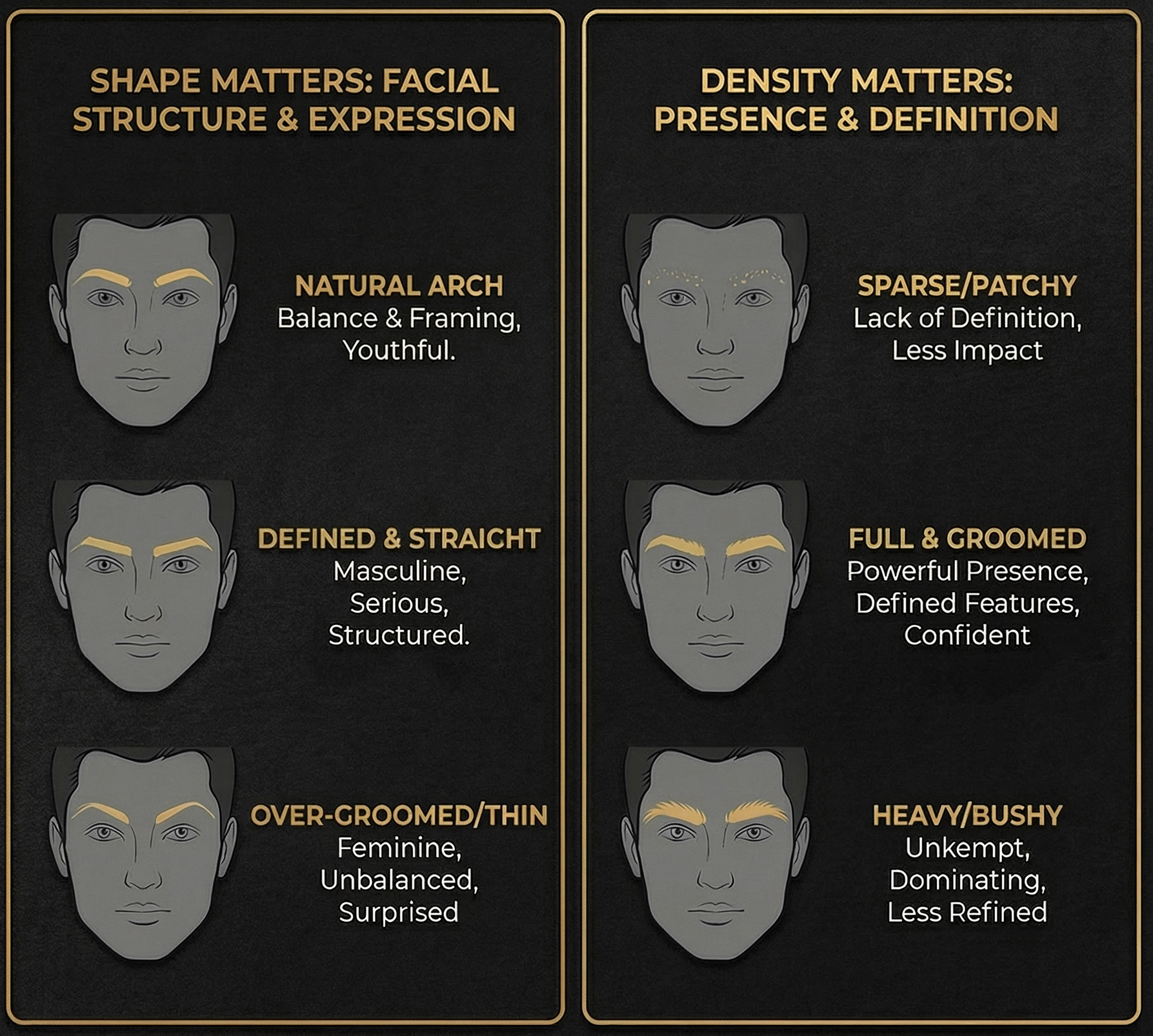 Infographic on eyebrow shape and density for men by Origin Hair Co.